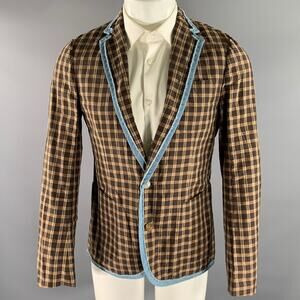 KOLOR Size 38 Brown Camel Plaid Ramie Nylon Notch Lapel Sport Coat